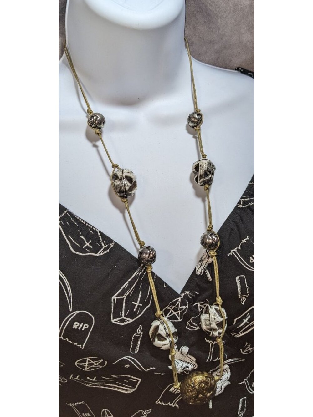 Brutalist Handcrafted Necklace With Carved Ceramic & Metal Beads